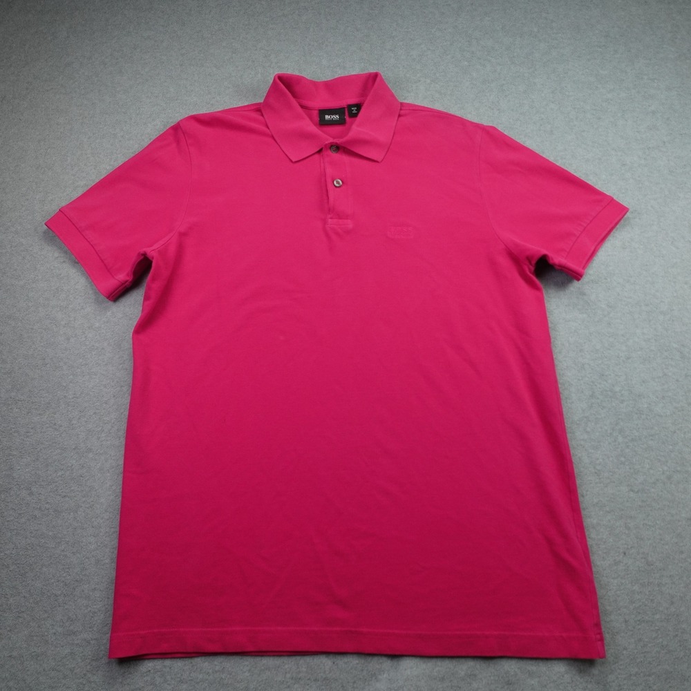 BOSS Hugo Boss Polo Shirt Mens Large Pink Solid Casual Short Sleeve